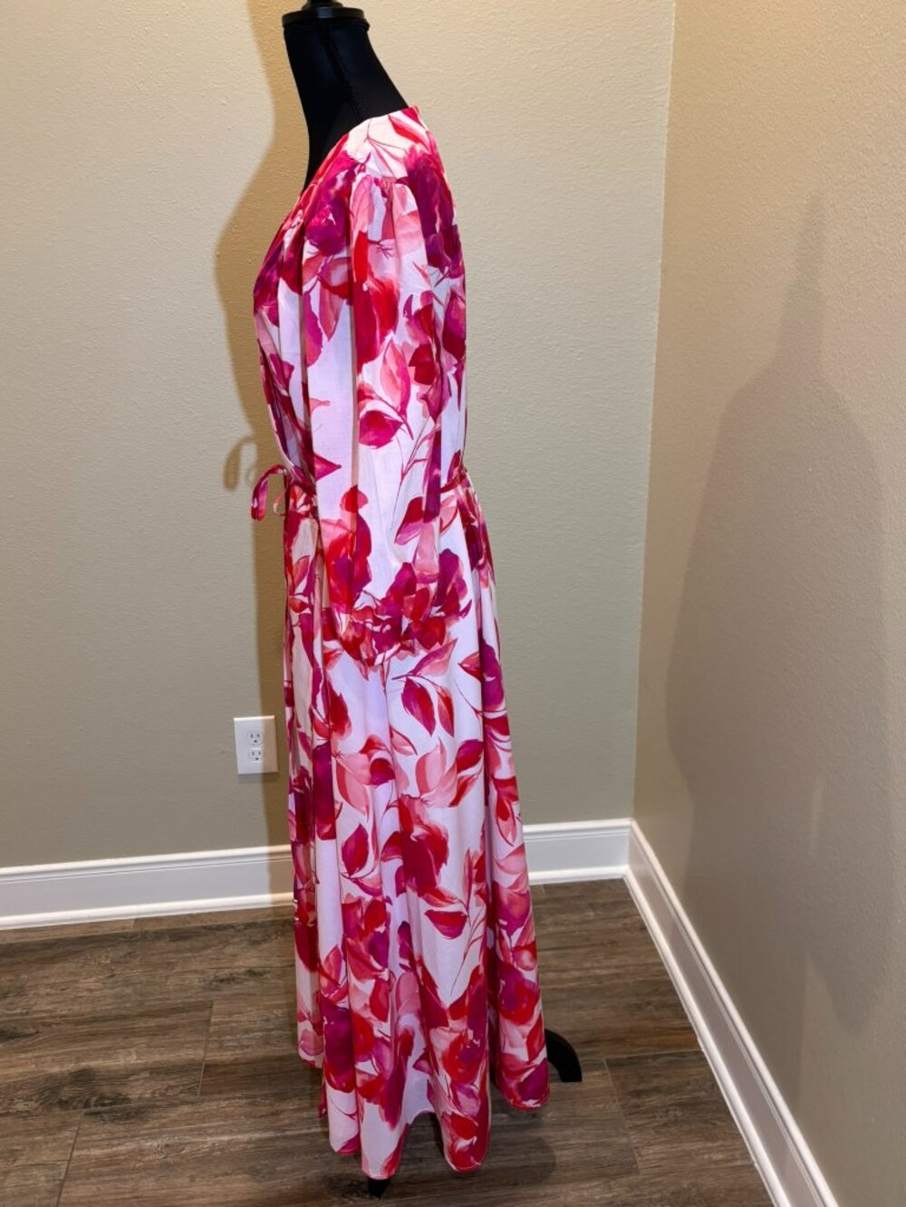 Calvin Klein Floral Puff Sleeve Belted Fit & Flare Dress Size 16 - Picture 6 of 13